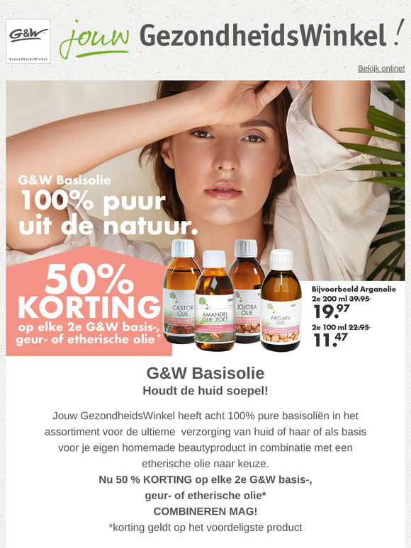 Alle G&W Basis- geur- en etherische Oliën 50% korting op het 2e product