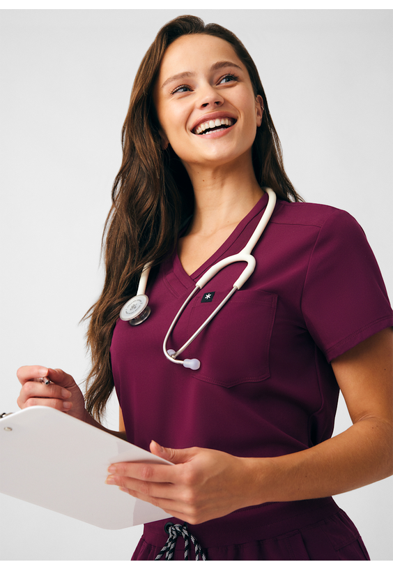 Beyond Happy Delight 1 Chest Pocket V-Neck Tuck-In Scrub Top
