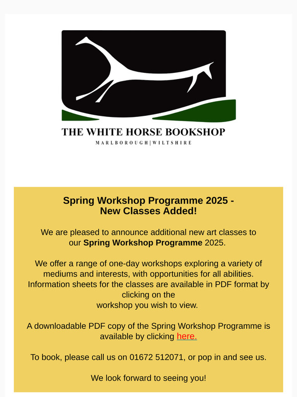 Spring Workshop Programme 2025 - NEW CLASSES ADDED