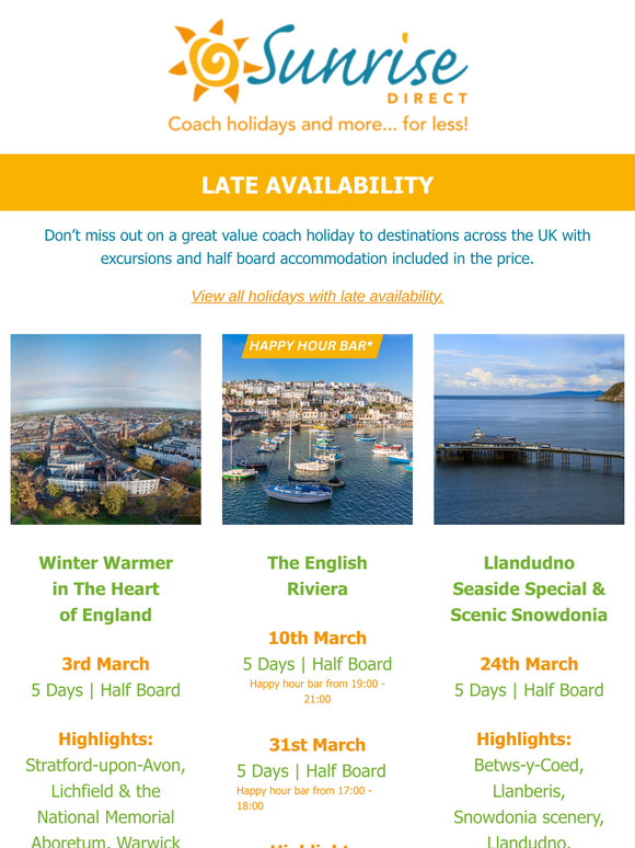 Late availability: Find your ideal break
