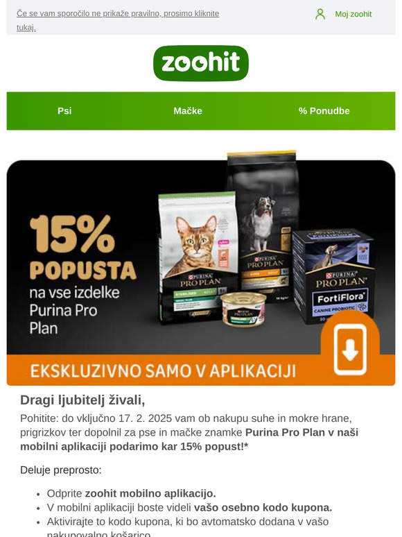 15% popust na znamko Purina Pro Plan ! 🐾