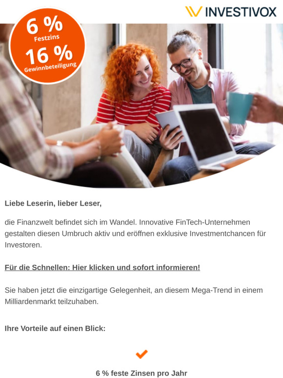 6 % Festzins + 16 % Gewinnbeteiligung – Sofort profitieren!