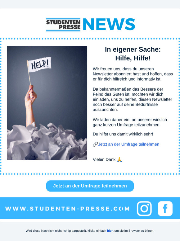 Umfrage: Wie gefällt dir unser Newsletter?🚀