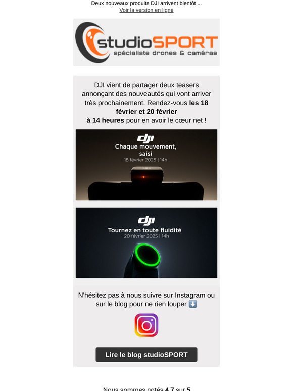 Deux teasers DJI dévoilés 🆕 nouveaux produits prévus pour les 18 et 20 février prochains !