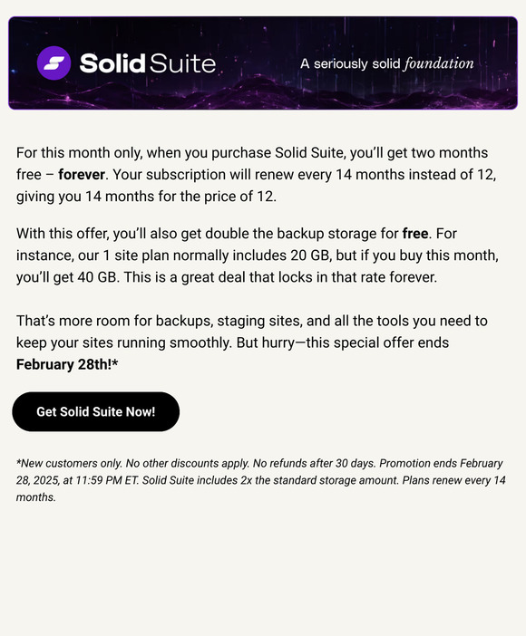 This month only, save big on Solid Suite (and get extra backup storage for free!)