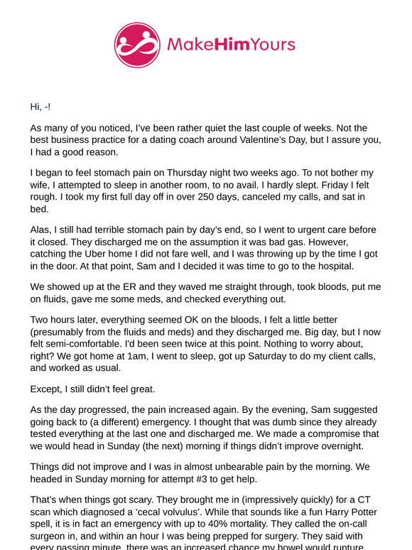 I almost died this week [your atypical Vday newsletter]