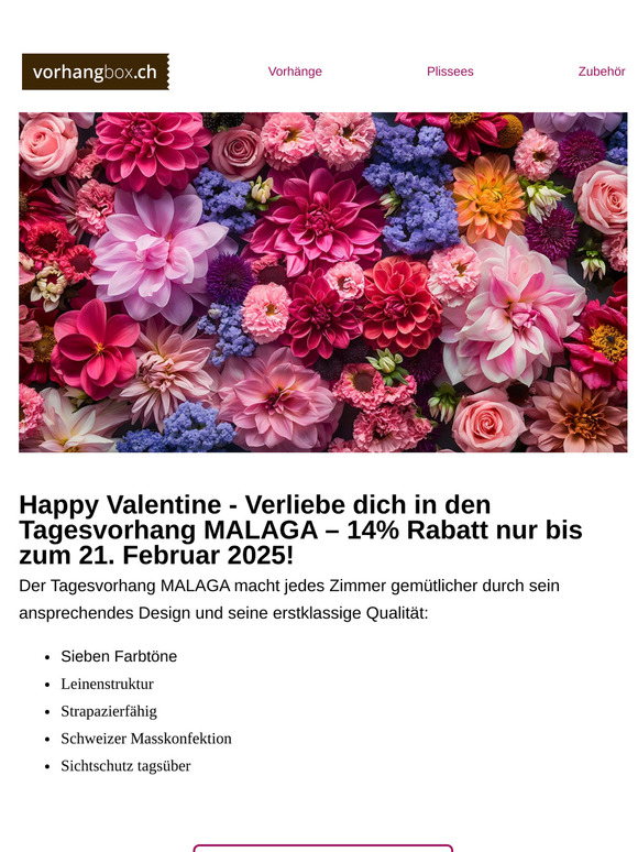 Happy Valentine: Verliebe dich in den Tagesvorhang MALAGA – 14% Rabatt nur bis zum 21. Februar 2