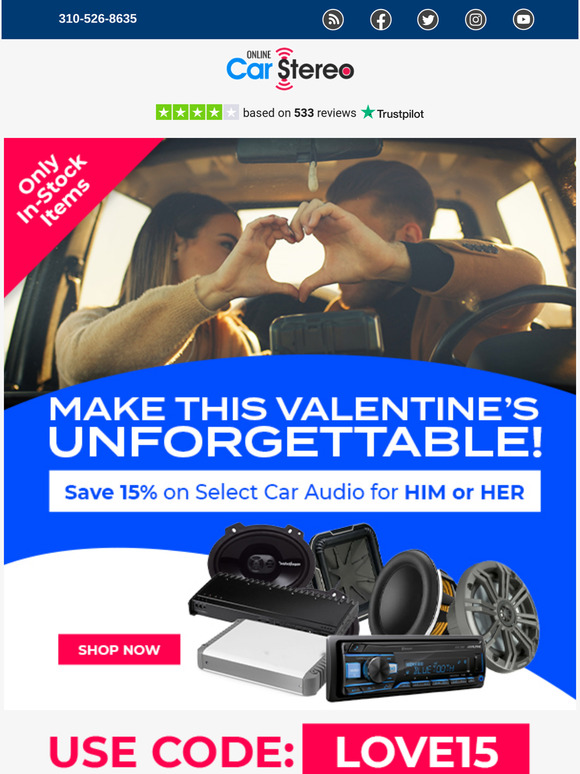 Go Beyond Flowers—Make This Valentine’s Unforgettable! ❤️ Get 15% OFF Car Audio Gift Ideas for Him or Her 🎶