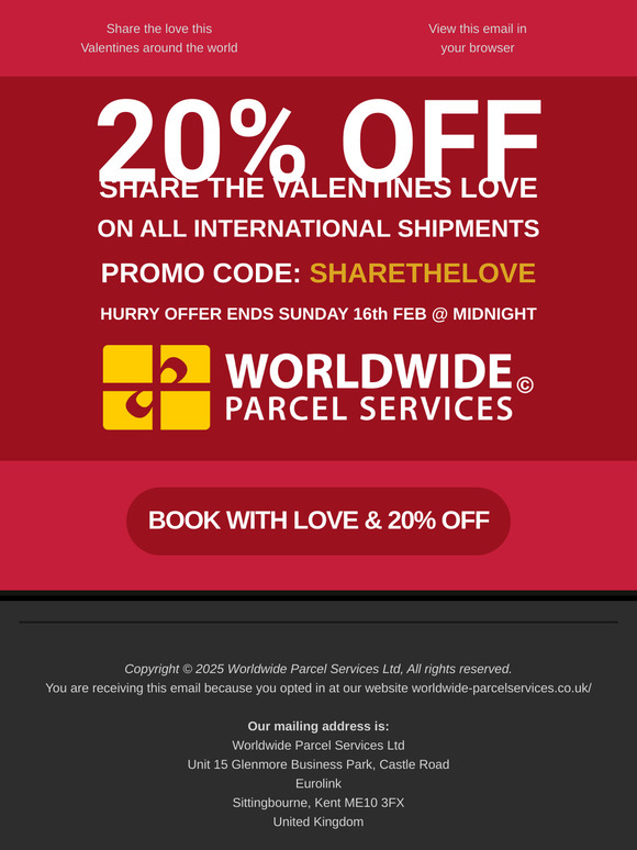 ❤️We're sharing the love this Valentines with 20% off all International Shipments