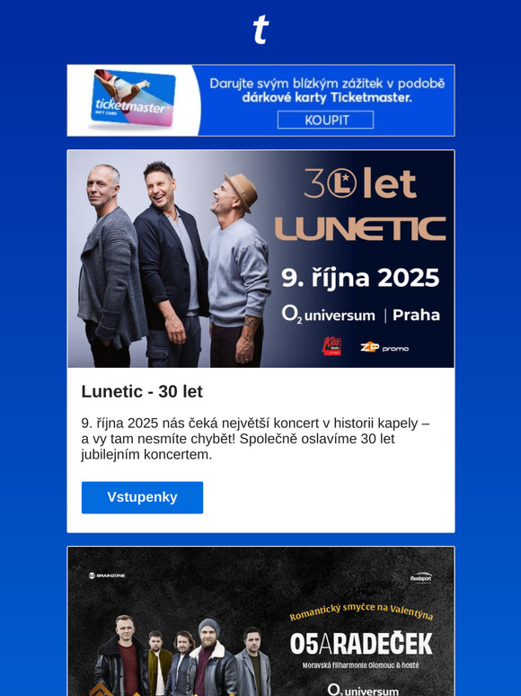 Lunetic | Il Divo | O5 a Radeček | 2hollis | a další akce na Ticketmaster