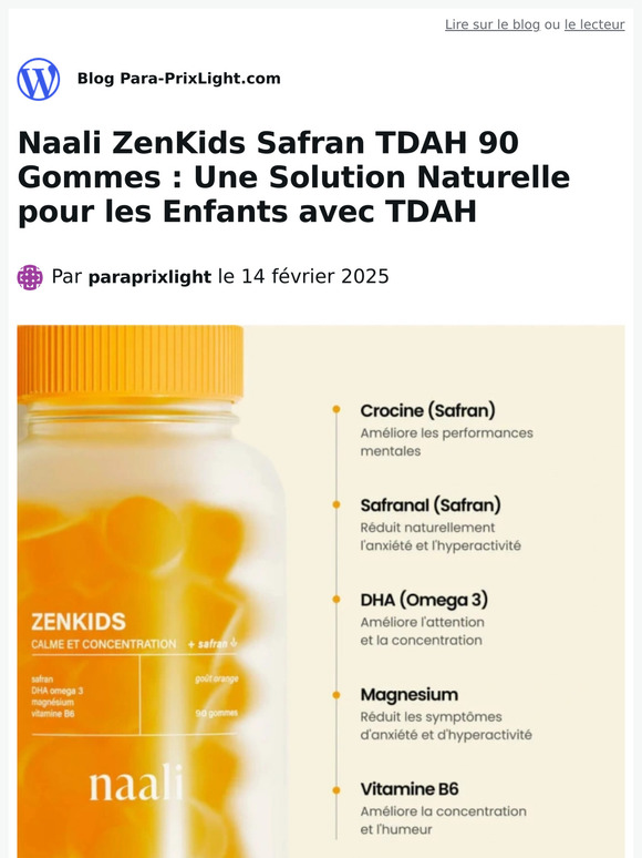 Naali ZenKids Safran TDAH 90 Gommes : Une Solution Naturelle pour les Enfants avec TDAH