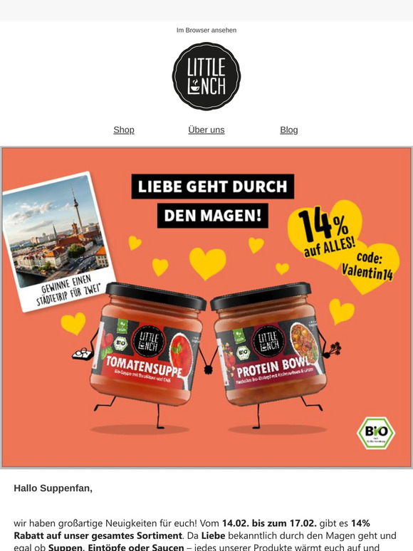 Genieße 14% Rabatt auf alles und gewinne eine Nacht in Berlin