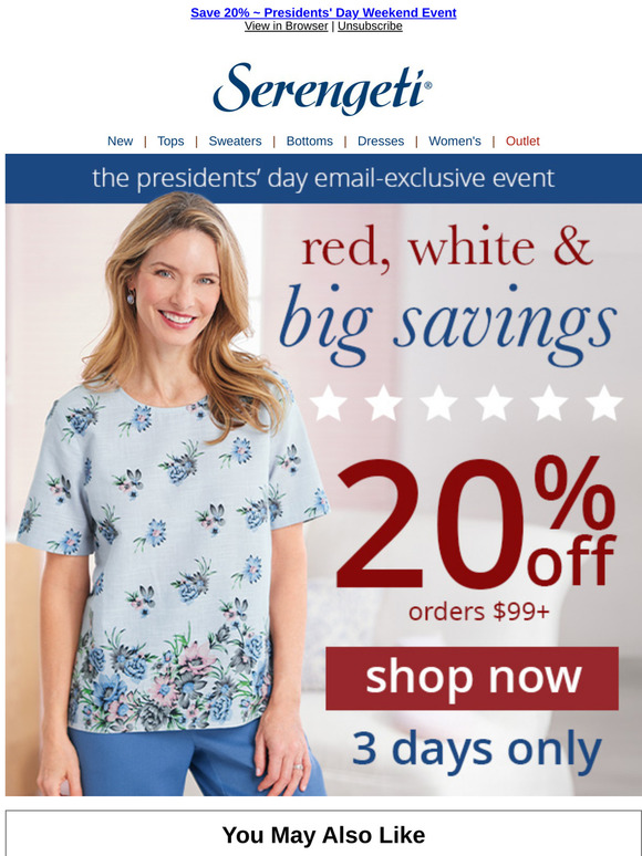 Exclusively for YOU ~ Save 20% ~ Presidents' Day Weekend Sale