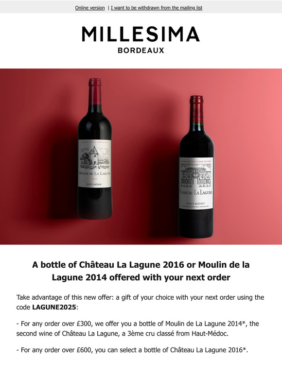 A bottle of your choice offered with your next order!