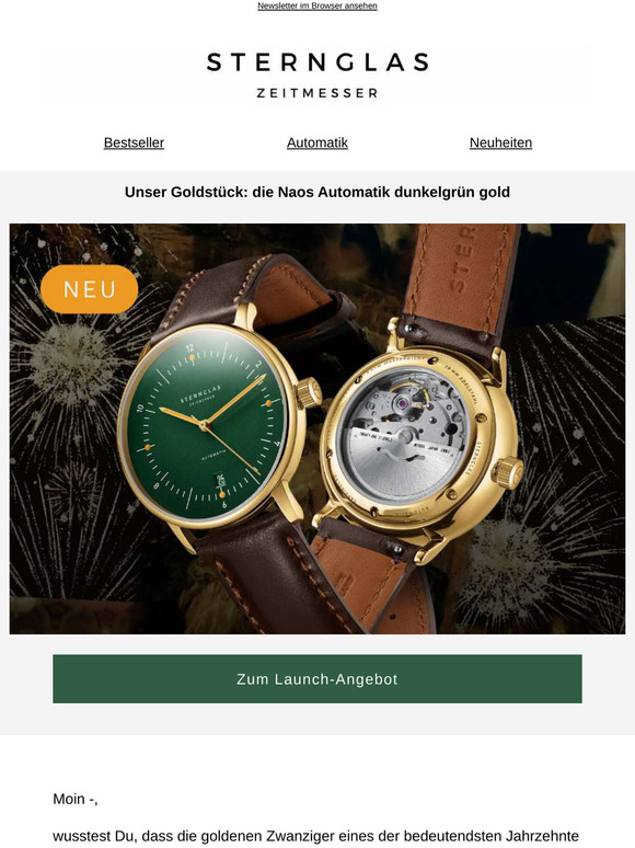 Die neue Naos: Klassisches Dunkelgrün mit elegantem Gold.