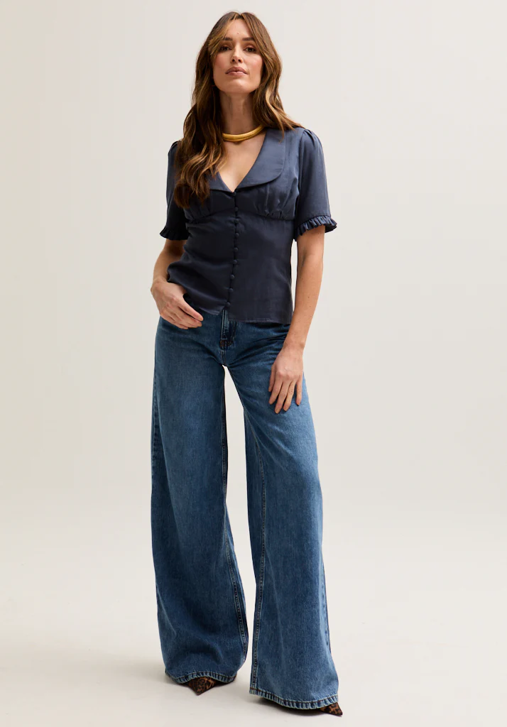 Image of Rachel Vintage Inspired Short Sleeve Shirt In Navy