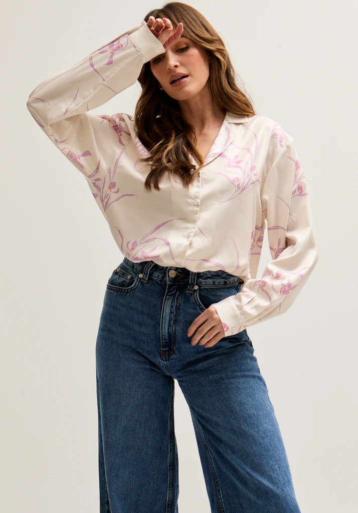 Image of Lillibet Large Floral Print Shirt In Cream