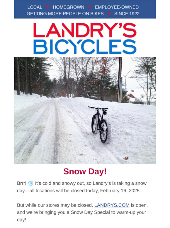 ❄️ Landry's Snow Day Alert—15% Off Online Today Only!