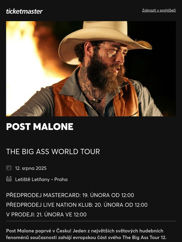 POST MALONE POPRVÉ V ČESKU! KUPTE SI VSTUPENKY V PŘEDPRODEJI!