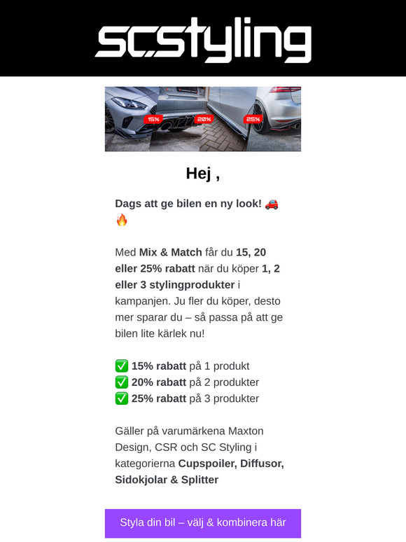 🚗 15-20-25% rabatt – Mix & Match styling