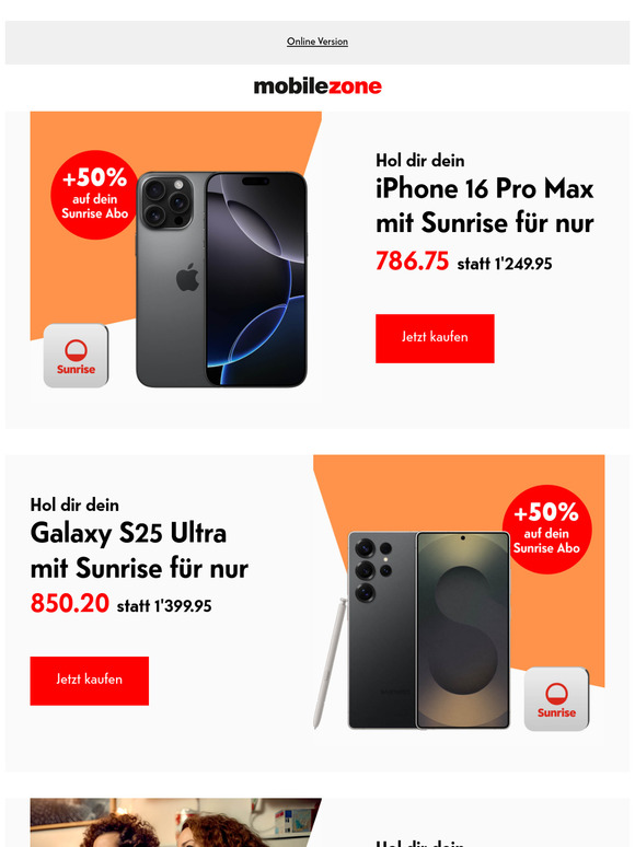 50% auf Sunrise Abo mit iPhone 16 Pro Max 🤩