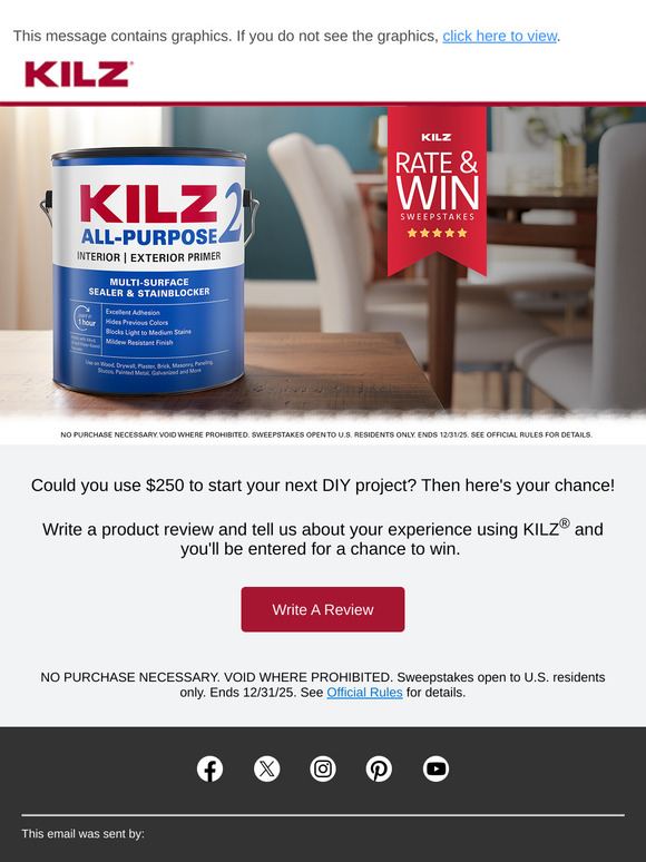Review a KILZ® Product and You Could Win $250