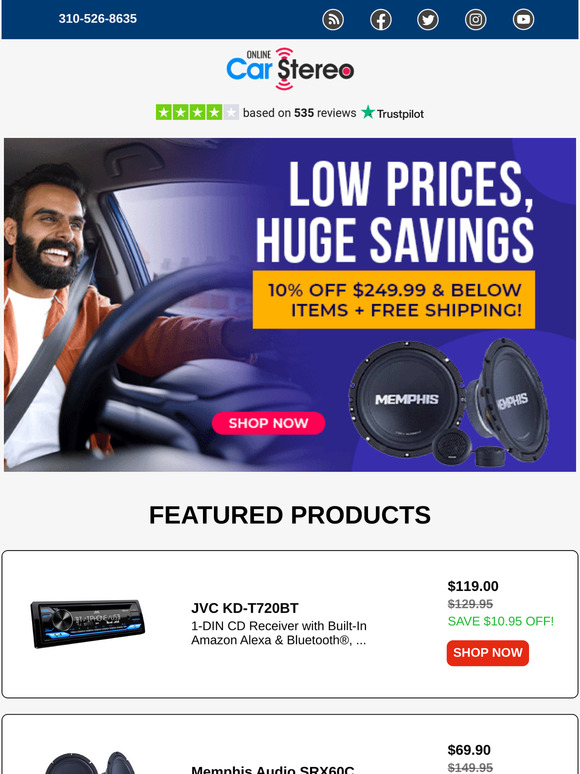 Huge Savings on Budget-Friendly Gear – 10% OFF on $249.99 & Below Items + FREE SHIPPING! 🚗🎶🔥