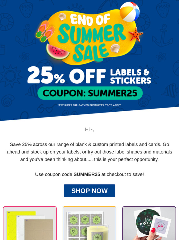 25% Off End Of Summer Sale