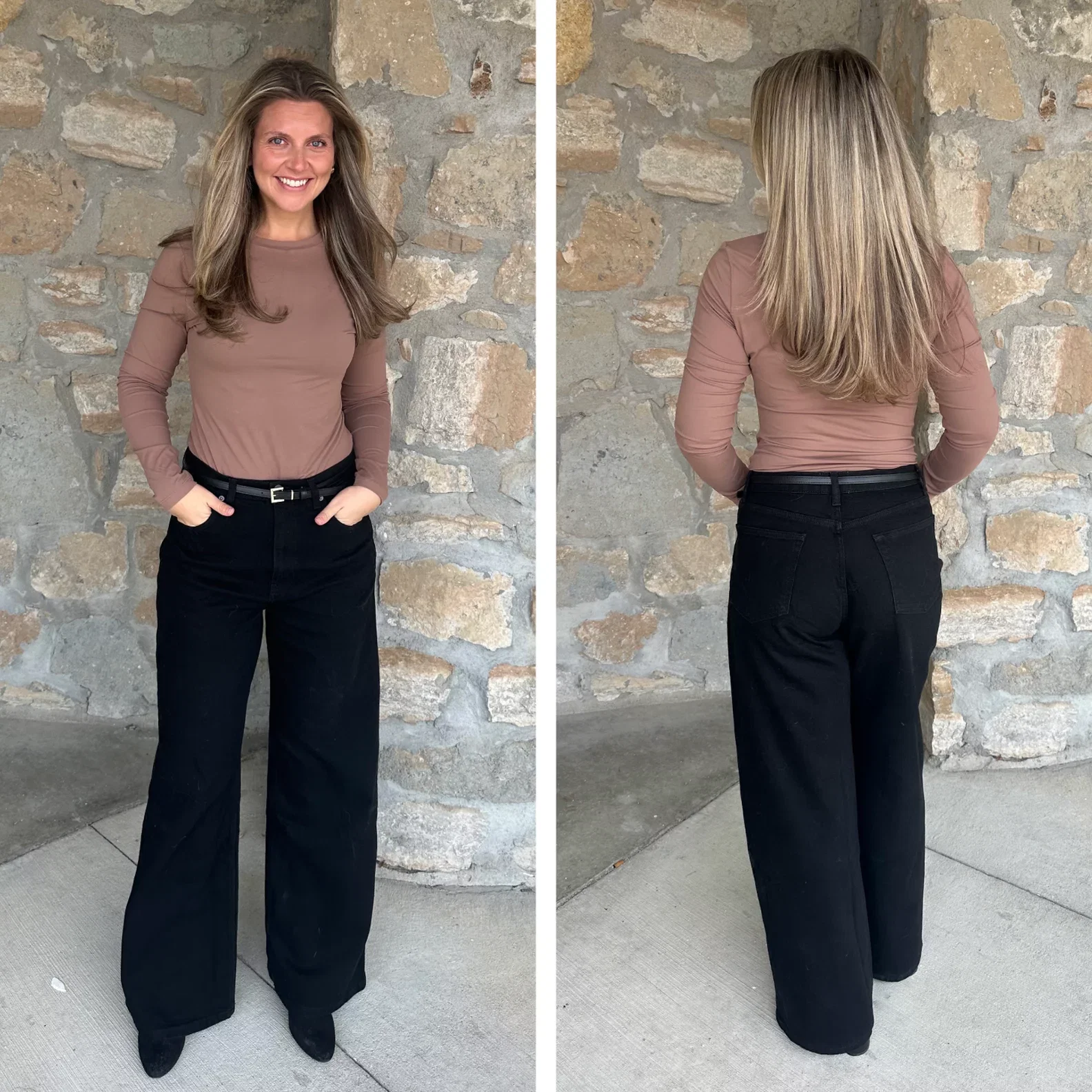 Cary Stretch High Rise Slouchy Wide Leg Jeans in Black 