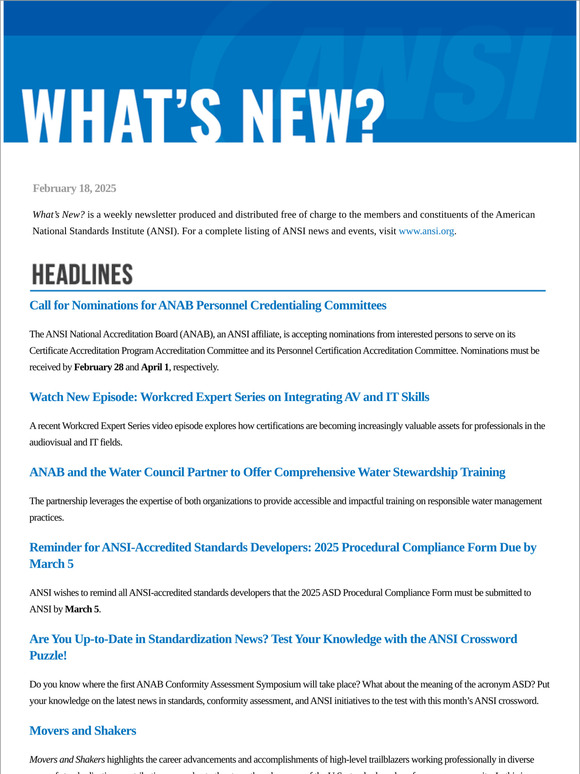ANSI What's New February 18, 2025