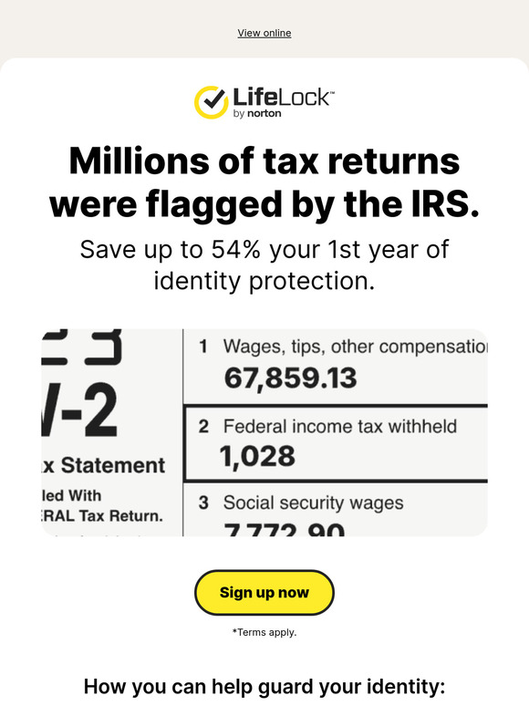 54% off LifeLock. Tax season savings inside. 💵🗓️
