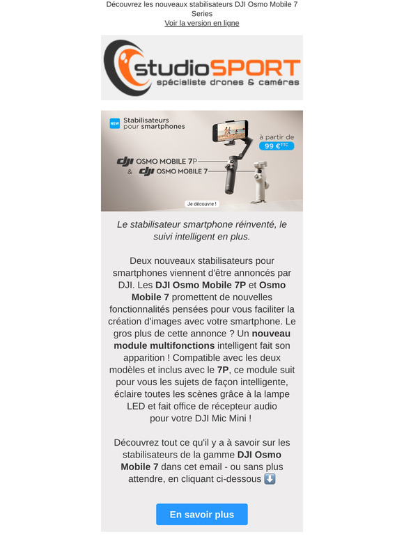 Gamme DJI Osmo Mobile 7 🆕 les derniers stabilisateurs pour smartphone DJI, déjà disponibles sur studioSPORT.fr✅