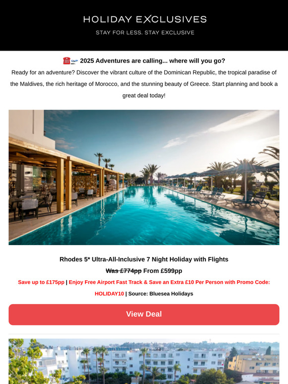 Rhodes 5* Ultra-All-Inclusive 7nt Holiday fr £599pp | Cyprus 4* All-Inc 7nt Holiday fr £461pp | Dominican Republic 4* All-Inc 7nt Holiday fr £877pp