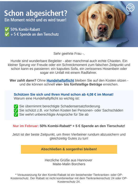 ➜ Schutz für Ihren Hund ab 4,08 € - jetzt informieren!