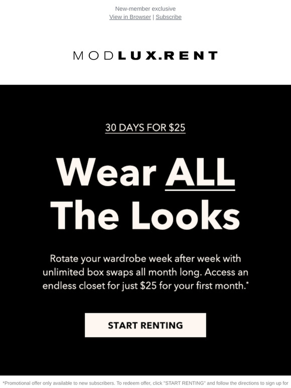 Rent your first month of designer styles for $25