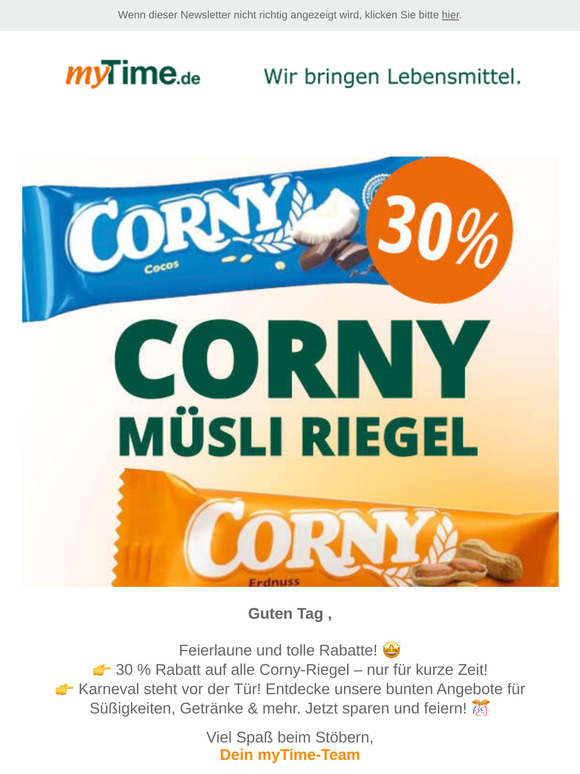 🎉 30 % auf Corny & Karnevals-Schnäppchen! 🎭