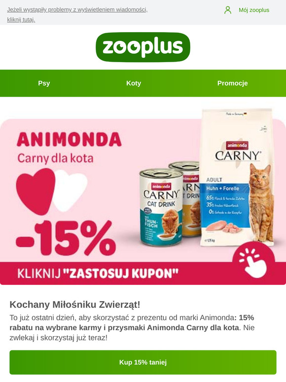 Ostatni dzień! -15% na produkty Animonda Carny dla kota