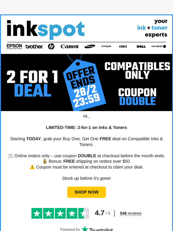 2 for 1 deal. Compatibles only.