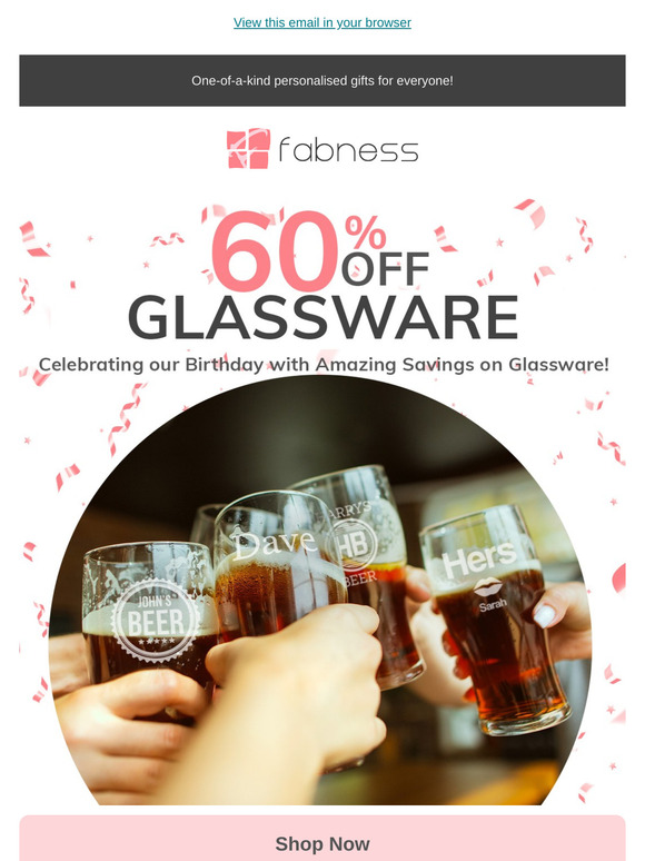 Cheers to 60% off ALL Glassware!