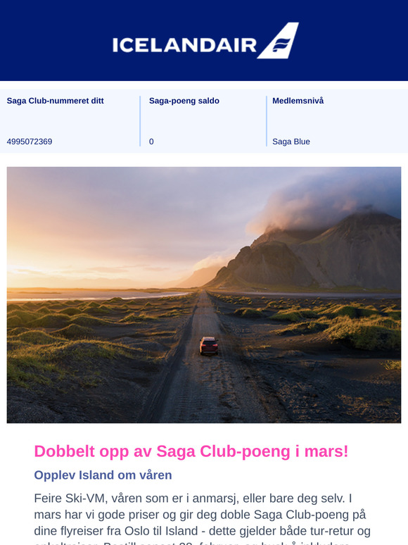 Dobbelt opp av Saga Club-poeng i mars!