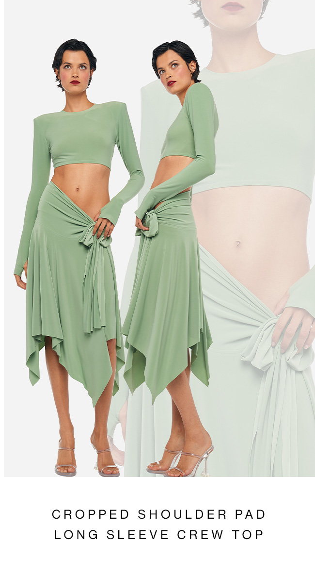 CROPPED SHOULDER PAD LONG SLEEVE CREW TOP