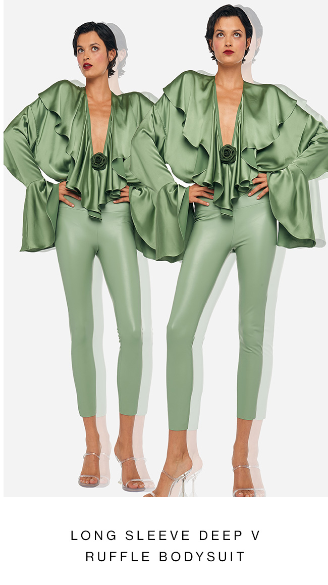 LONG SLEEVE DEEP V RUFFLE BODYSUIT