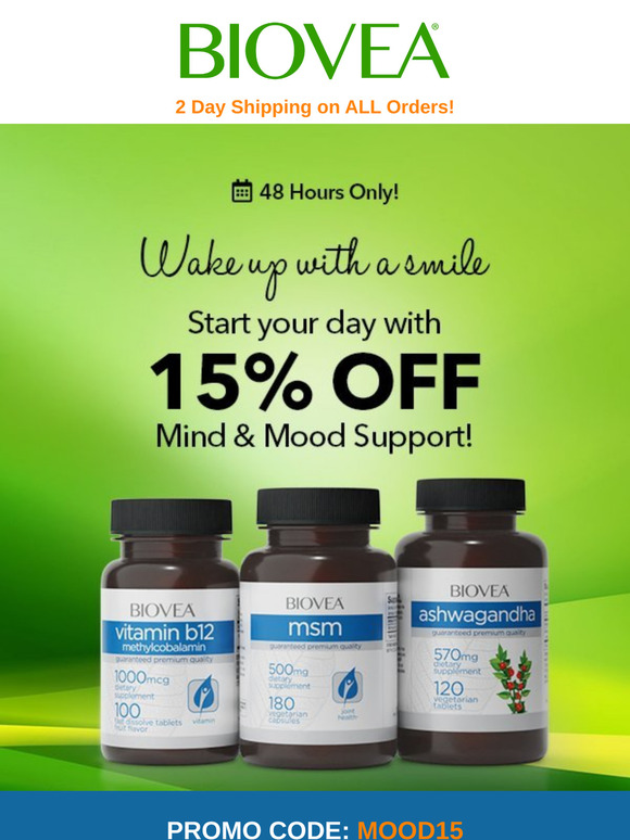 Feeling blue? Cheer up with 15% off Mind and Mood Support!