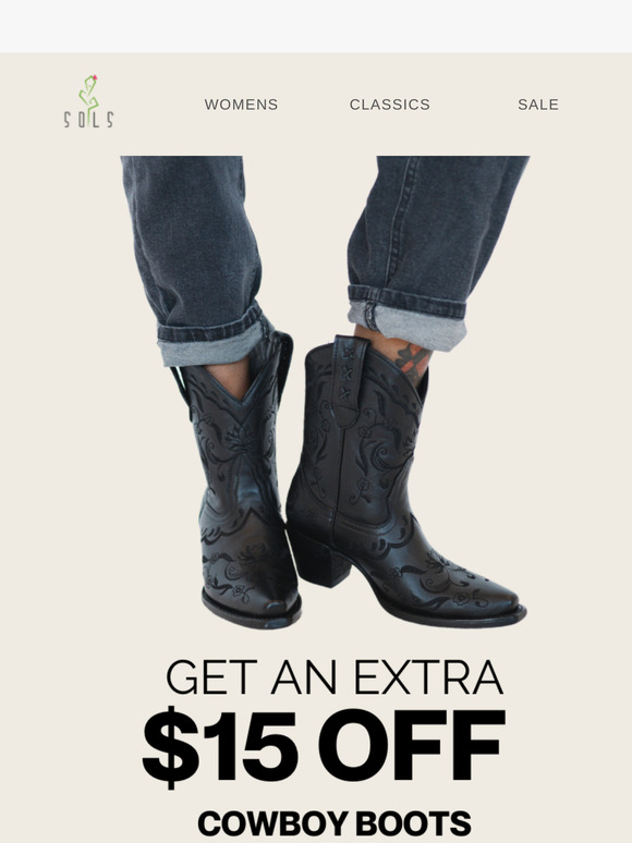 Extra $15 Off Cowboy Boots—Stack It with BOGO 50% Off! 🤠