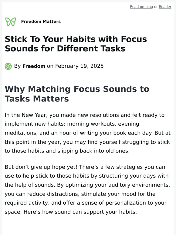 Stick To Your Habits with Focus Sounds for Different Tasks