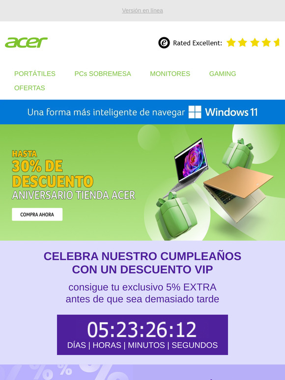 🎉 Cumpleaños de la Tienda Acer: ¡Hasta 30% de DESCUENTO + 5% extra de acceso anticipado!