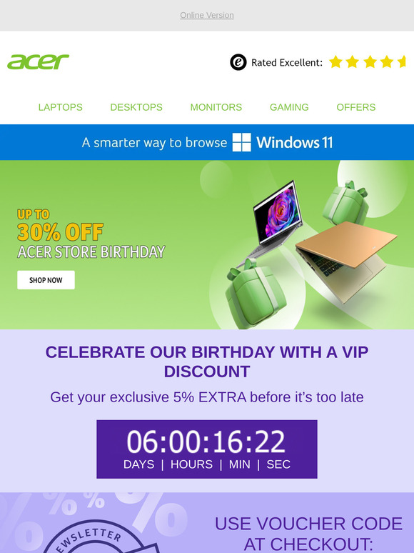 🎉 Acer Store Birthday: Up to 30% OFF + Extra 5% Early Access!