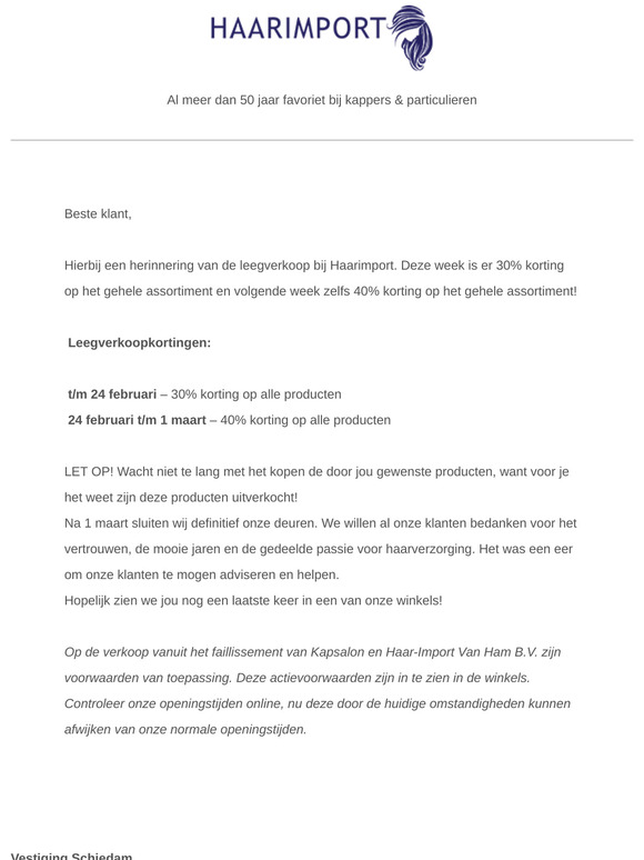 Faillissementsleegverkoop bij Haarimport – Vanaf 30% Korting!
