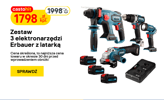 Zestaw 3 elektronarzędzi Erbauer z latarką