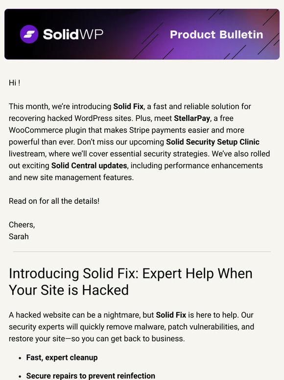 🗞️ SolidWP Product Bulletin: Got a Hacked Site? Meet Solid Fix + More SolidWP Updates
